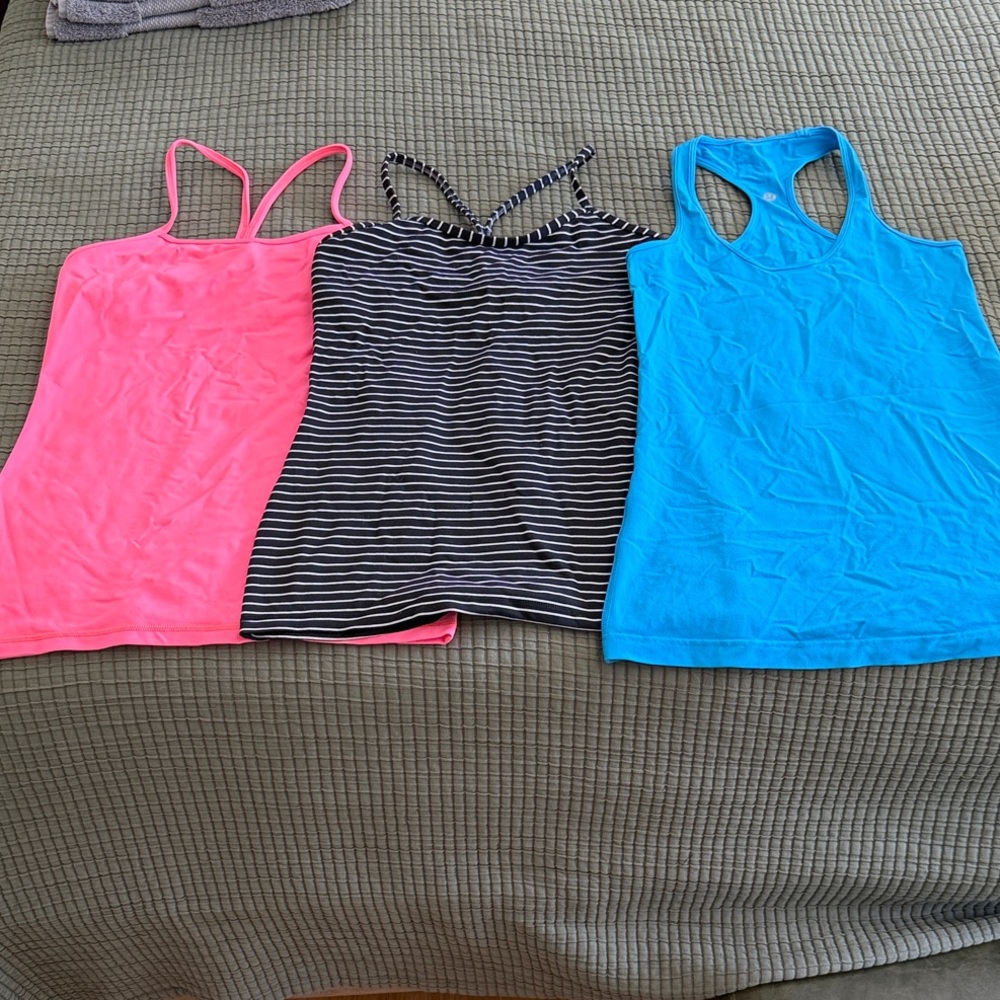 lululemon athletica Pink, Black Striped, and Blue Tank Tops